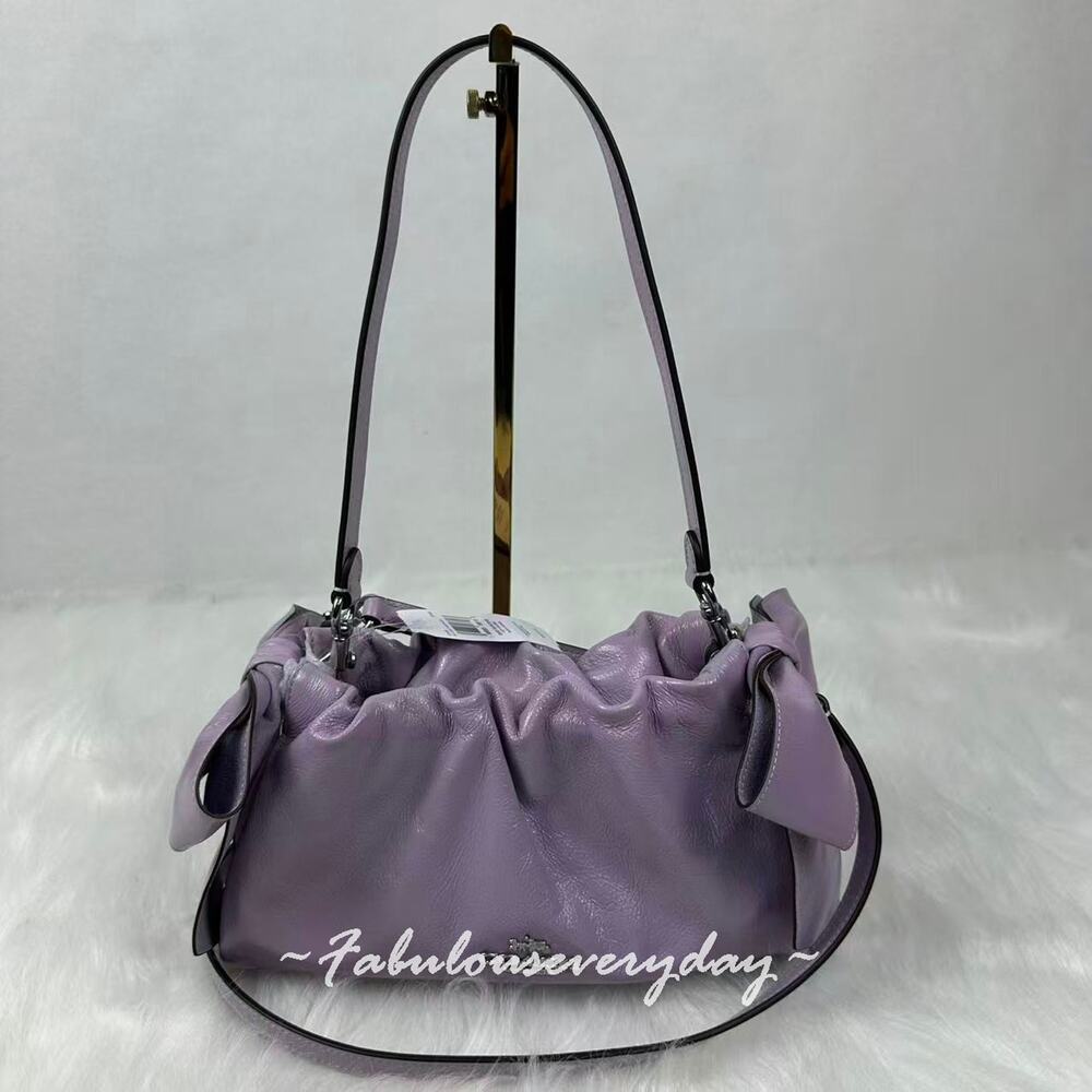 Coach Faye Shoulder Bag With Bows Leather/Silver/Light Amethyst CDY95 NWT